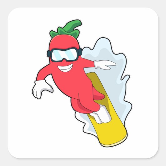 Pepper bij Snowboarding met Snowboard Vierkante Sticker (Voorkant)