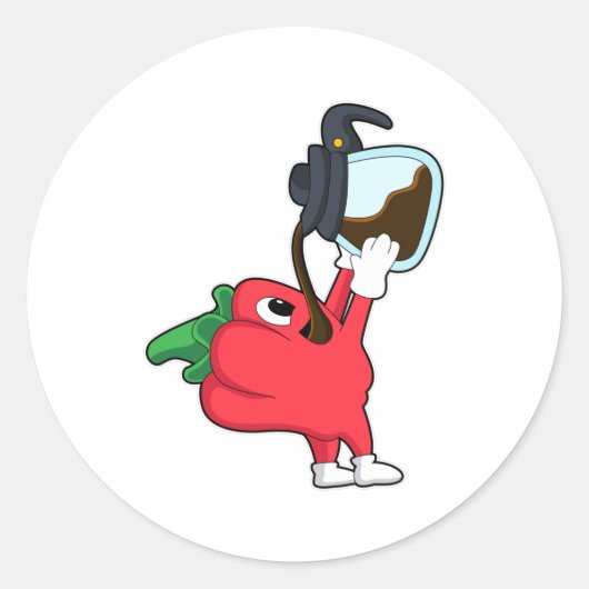 Pepper met koffie ronde sticker (Voorkant)