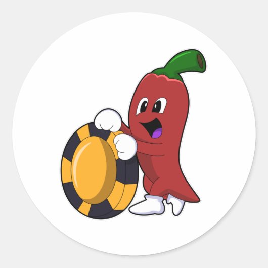 Pepper op Poker met pokerchips Ronde Sticker (Voorkant)