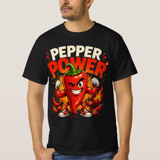 Pepper Power Grappig Pittige Peper T-Shirt (Voorkant)