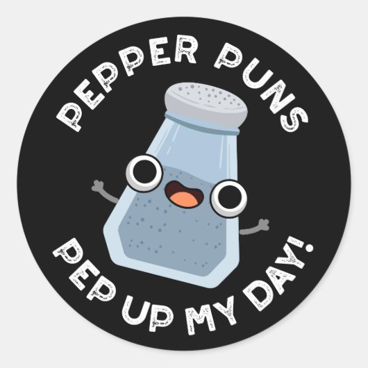 Pepper Puns Pep up My Day Funny Food Pun Dark BG Ronde Sticker (Voorkant)