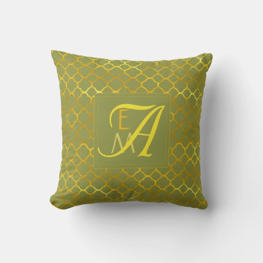 Pepper Stem Quatrefoil MONOGRAM Green Weddenschap Kussen (Voorkant)