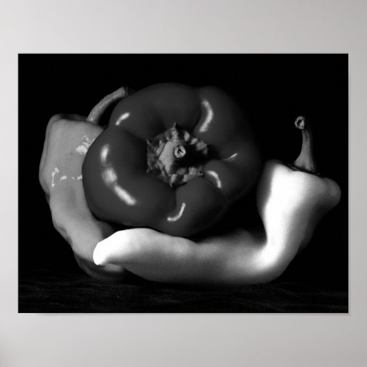 Pepper Trio Close-up Zwart-wit Fotografie Poster (Voorkant)