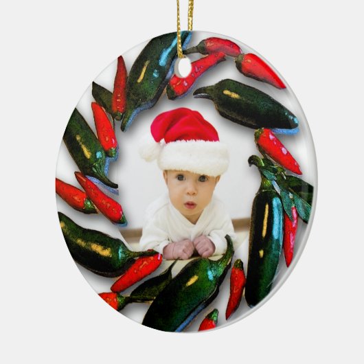Pepper Wreath Baby's First Kerstfoto Keramisch Ornament (Links)