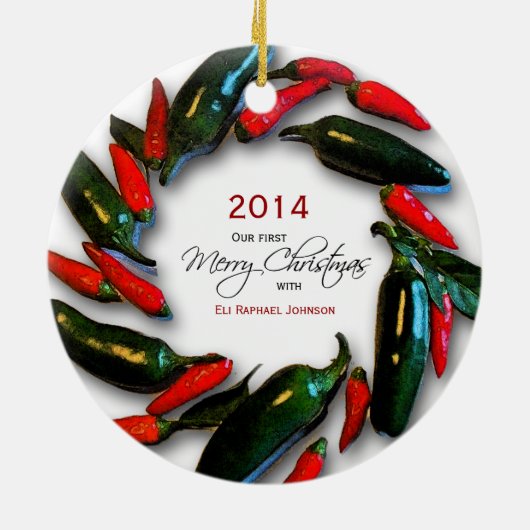 Pepper Wreath Baby's First Kerstfoto Keramisch Ornament (Achterkant)