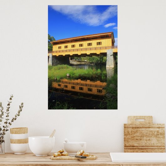 Pepperell MA New Covered Bridge River Uitzicht Poster (Keuken)