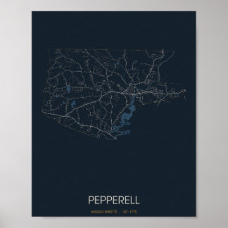 Pepperell Massachusetts Straatkaart Poster (Nacht)