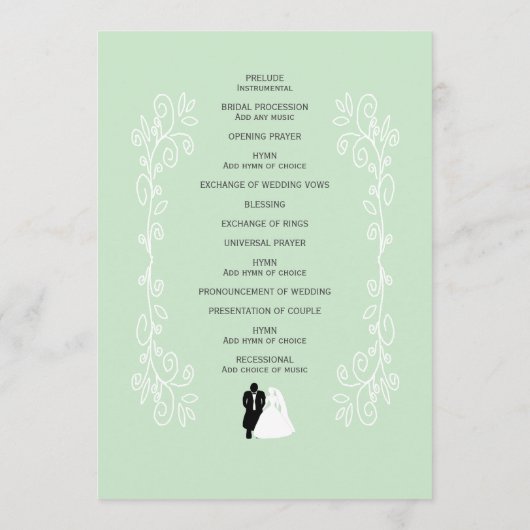 Peppermint bruid en bruidegom scrollwork bruiloft programmakaart (Achterkant)