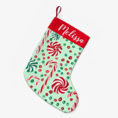 Peppermint Candy Cane KerstSweets CUSTOM Kleine Kerstsok (Voorkant (Hangend))