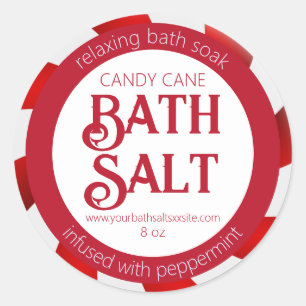 Peppermint Candy Cane Red & White Bath Salt Ronde Sticker