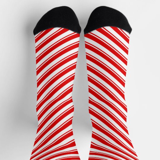 Peppermint Candy Cane Red White Stripe Kerstmis Sokken (Top)