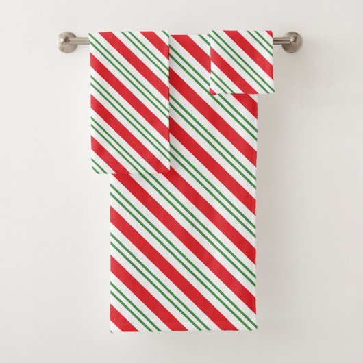 Peppermint Candy Cane Stripes Pattern (rood/groen) Bad Handdoek (Insitu)