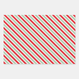 Peppermint Candy Cane Stripes Pattern (rood/groen) Inpakpapier Vel