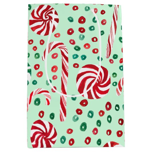 Peppermint Candy Canes Cozy Winter Holiday Medium Cadeauzakje (Voorkant)