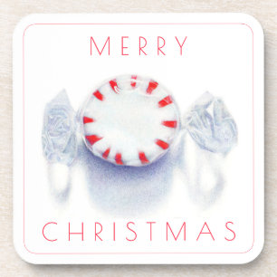 PEPPERMINT CANDY KERSTFEEST Harde Plastic Onderzet Bier Onderzetter