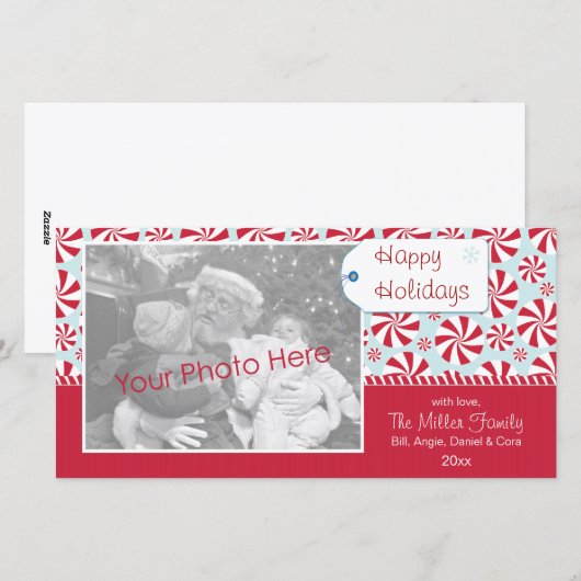 Peppermint Candy Red and Blue Holiday Personalized Feestdagenkaart (Voorkant / Achterkant)