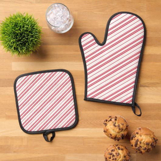 Peppermint Christmas Candy Cane Stripes Ovenwant & Pannenlap Set (Top down)
