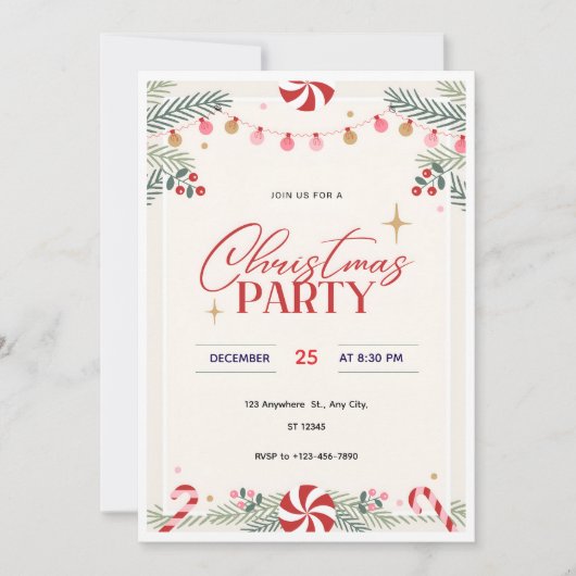 Peppermint Christmas Party Invitation Kaart (Voorkant)