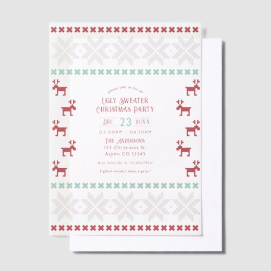 Peppermint Cream Ugly Sweater Christmas Party Vellum Uitnodigingen (Offset)