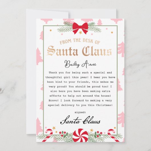 Peppermint Dreams Letter van Santa Printable Kaart (Voorkant)