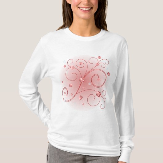 Peppermint en Snowflake Swirly Works T-shirt (Voorkant)