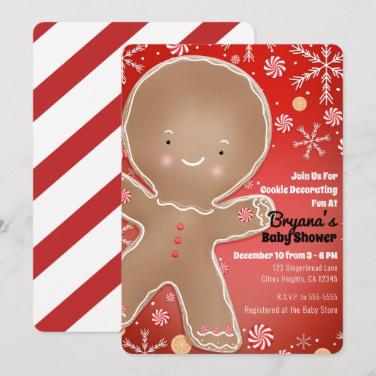 Peppermint Gingerbread Man Holiday Baby shower Kaart (Voorkant / Achterkant)