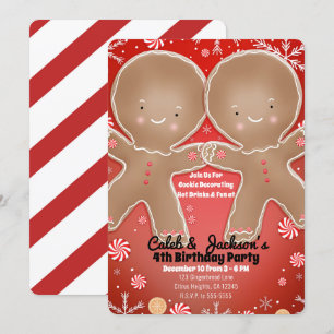 Peppermint Gingerbrood Twins Birthday Party Kaart
