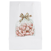 Peppermint Green Red Floral Birthday Medium Cadeauzakje (Achterkant)