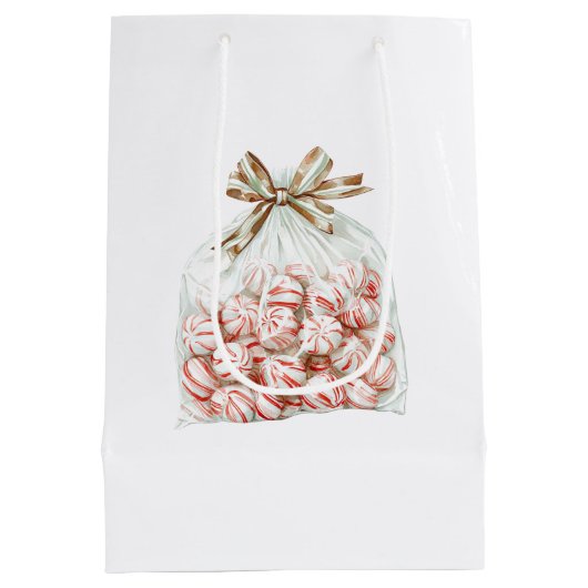 Peppermint Green Red Floral Birthday Medium Cadeauzakje (Achterkant)