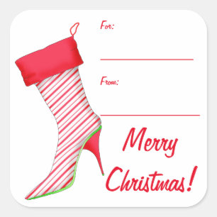 Peppermint High Hiel Boot Stocking Art-cadeaulabel Vierkante Sticker