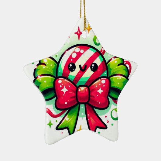 Peppermint Joy: Holiday Candy Character Keramisch Ornament (Rechts)