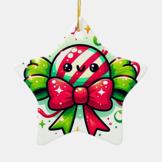 Peppermint Joy: Holiday Candy Character Keramisch Ornament (Voorkant)