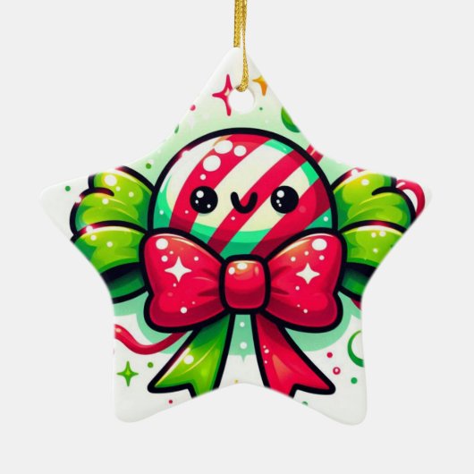 Peppermint Joy: Holiday Candy Character Keramisch Ornament (Achterkant)