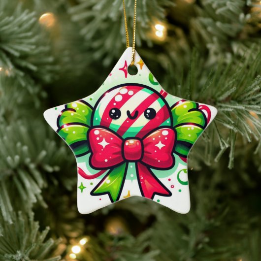 Peppermint Joy: Kerstmis Snoep Karakter Keramisch Ornament (Boom)