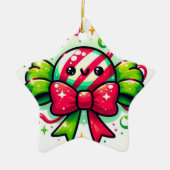 Peppermint Joy: Kerstmis Snoep Karakter Keramisch Ornament (Voorkant)