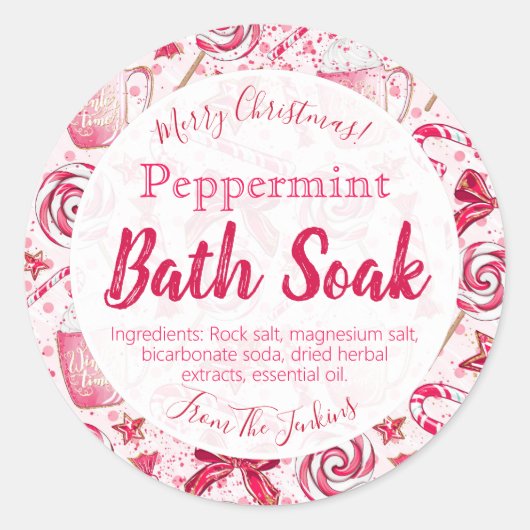 Peppermint-kerstbath Bomb Salt Soak Label (Voorkant)