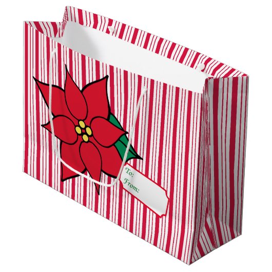 Peppermint kerstmis Poinsettia Gift Label Bag Groot Cadeauzakje (Voorkant Gekanteld)