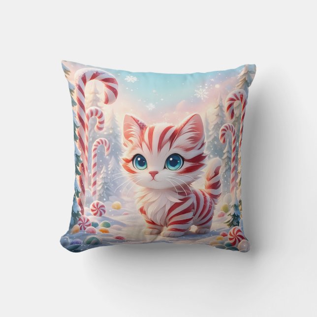 Peppermint Kitten - Candy Cane Forest Pillow Kussen (Voorkant)