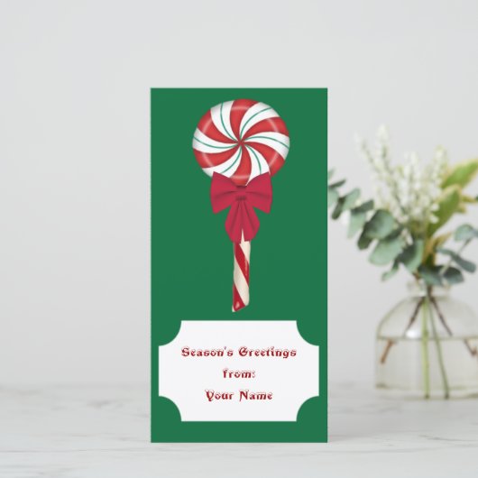 Peppermint Lollipop-fotokaart Feestdagenkaart (Staand voorkant)
