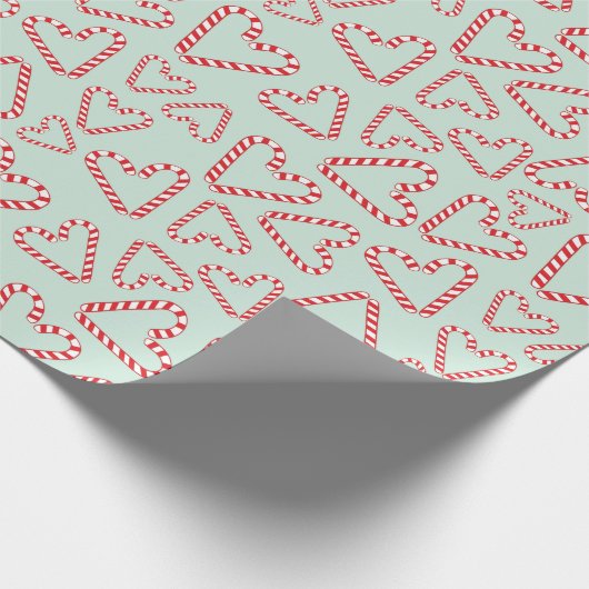 Peppermint Love Candy Cane Hearts Menthol Green Cadeaupapier (Hoek)