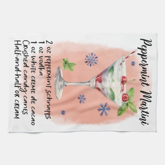 Peppermint Martini Recept Kerstmis ontwerp Theedoek (Horizontaal)