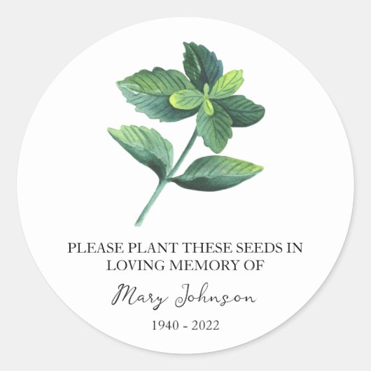 Peppermint Memorial Funeral Seed Packet Ronde Sticker (Voorkant)