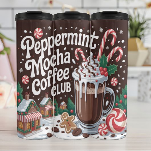 Peppermint Mocha Coffee Club Illustratie Thermosbeker