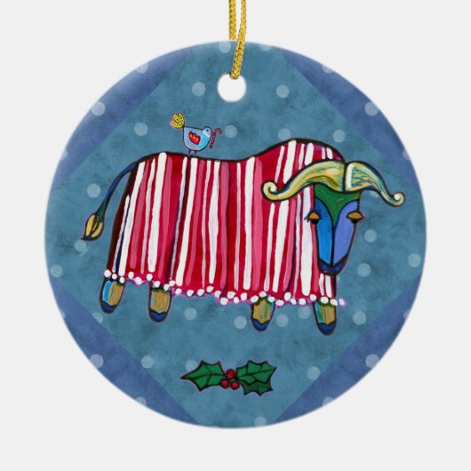Peppermint Ox-kerstboomversiering Keramisch Ornament (Voorkant)