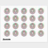 PEPPERMINT PINK POODLE, CHRISTMAS DOG STICKERS Rnd (Vel)