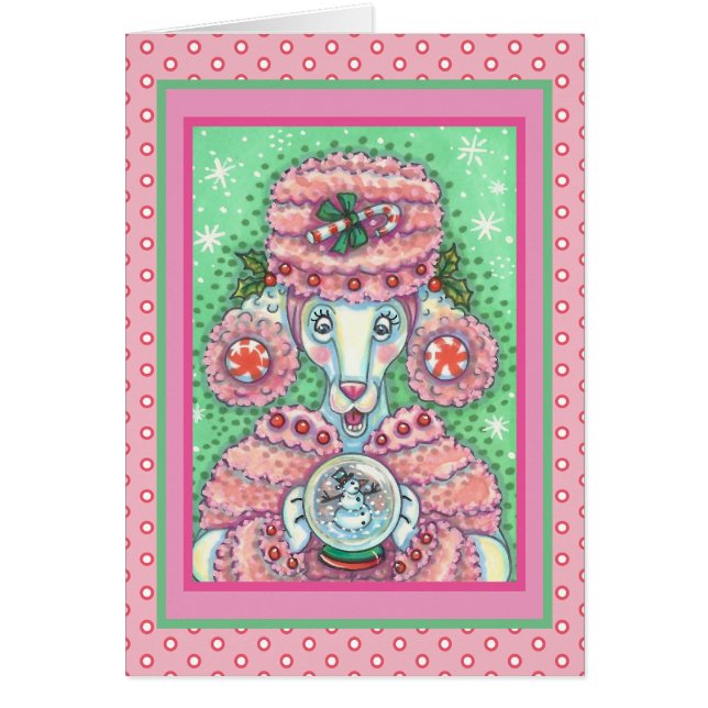 PEPPERMINT PINK POODLE CHRISTMAS WENSKAART V (Voorkant)