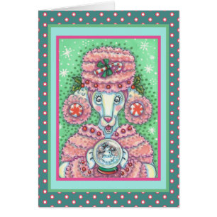 PEPPERMINT PINK POODLE CHRISTMAS WENSKAART V