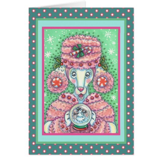 PEPPERMINT PINK POODLE CHRISTMAS WENSKAART V (Voorkant)