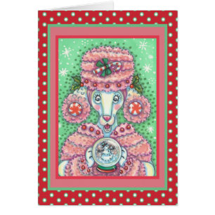 PEPPERMINT PINK POODLE CHRISTMAS WENSKAART V