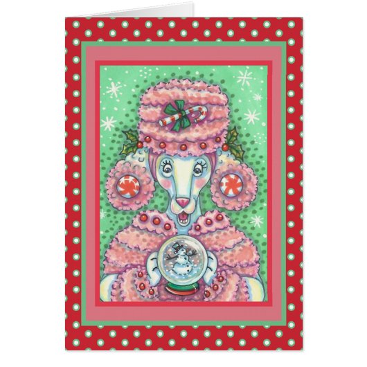 PEPPERMINT PINK POODLE CHRISTMAS WENSKAART V (Voorkant)